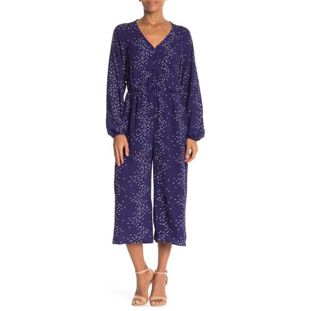 Superfoxx Women's Printed Long Sleeve Jumpsuit Navy/Ivory Size M